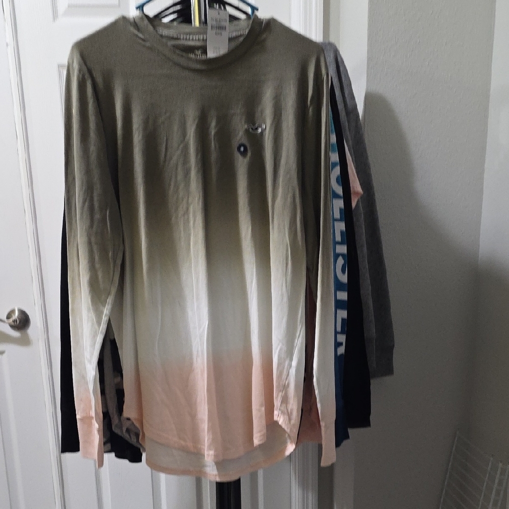 Hollister Olive and Pink Gradient Long Sleeve